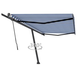 vidaXL Toldo de pie retráctil manual azul y blanco 500x300 cm