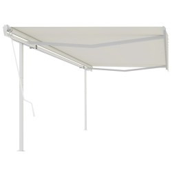 vidaXL Toldo retráctil automático con postes crema 5x3,5 m