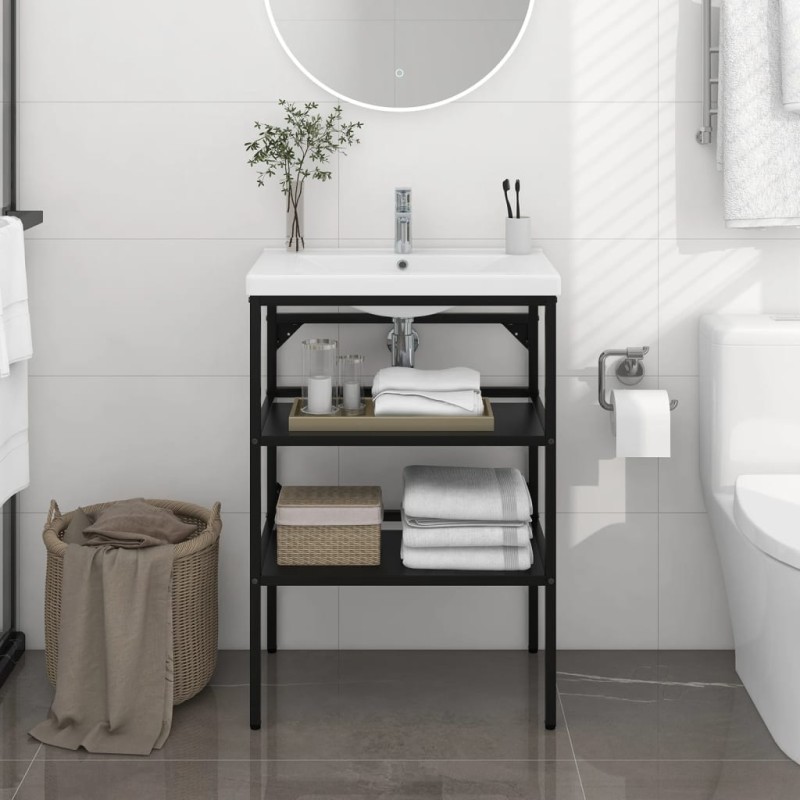 vidaXL Estructura de lavabo de hierro negro 59x38x83 cm vidaXL Estructura de lavabo de hierro negro 59x38x83 cm