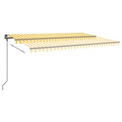 vidaXL Toldo retráctil manual con postes amarillo y blanco 5x3 m