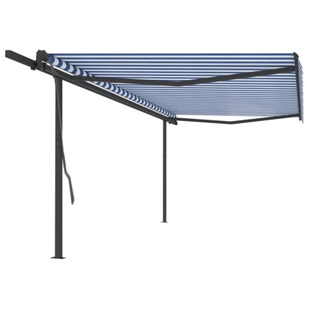 vidaXL Toldo manual retráctil con postes azul y blanco 5x3 m