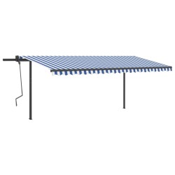 vidaXL Toldo manual retráctil con postes azul y blanco 5x3 m