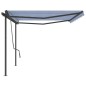 vidaXL Toldo manual retráctil con postes azul y blanco 5x3 m vidaXL Toldo manual retráctil con postes azul y blanco 5x3 m