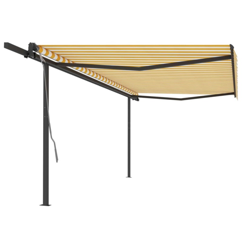 vidaXL Toldo retráctil automático con postes amarillo y blanco 5x3 m vidaXL Toldo retráctil automático con postes amarillo y blanco 5x3 m