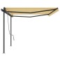 vidaXL Toldo retráctil automático con postes amarillo y blanco 5x3 m vidaXL Toldo retráctil automático con postes amarillo y blanco 5x3 m