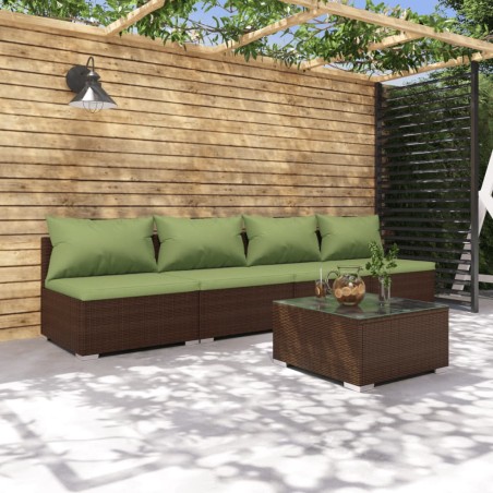 vidaXL Set sofás de jardín 5 piezas y cojines ratán sintético marrón