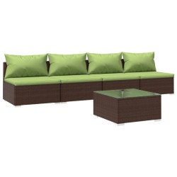 vidaXL Set sofás de jardín 5 piezas y cojines ratán sintético marrón