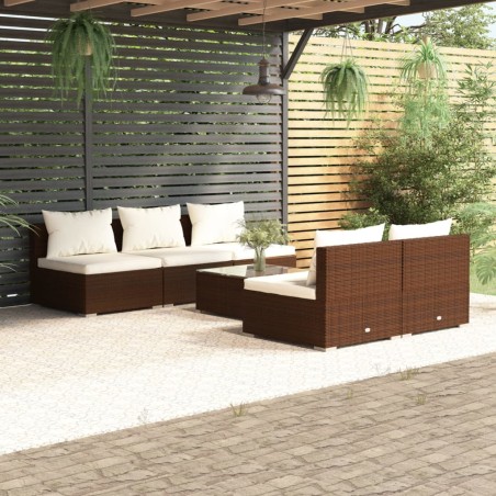vidaXL Set muebles de jardín 6 piezas y cojines ratán sintético marrón