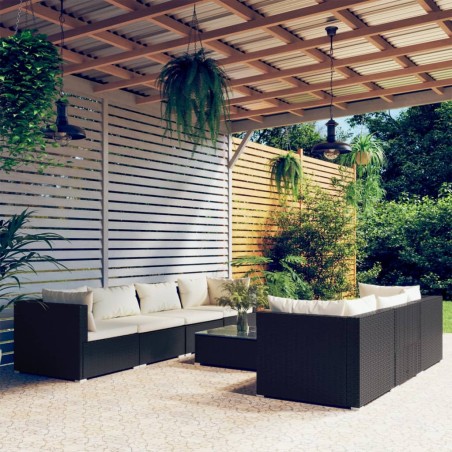 vidaXL Set de sofás de jardín 8 piezas y cojines ratán sintético negro