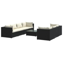 vidaXL Set de sofás de jardín 8 piezas y cojines ratán sintético negro