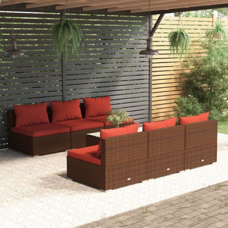 vidaXL Set muebles de jardín 7 piezas y cojines ratán sintético marrón