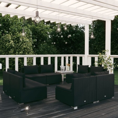 vidaXL Set de sofás de jardín 8 piezas y cojines ratán sintético negro