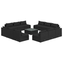 vidaXL Set muebles de jardín 13 pzas y cojines ratán sintético negro