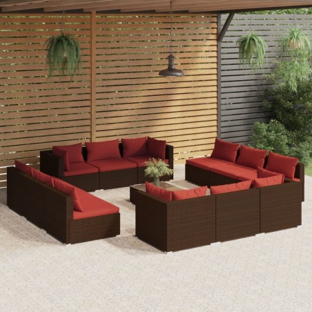 vidaXL Set muebles de jardín 13 pzas y cojines ratán sintético marrón