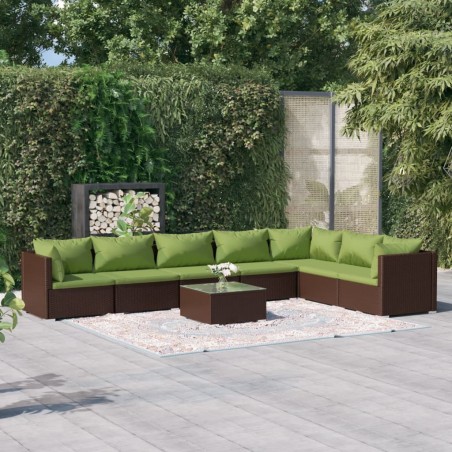 vidaXL Set sofás de jardín 8 piezas y cojines ratán sintético marrón