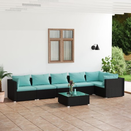 vidaXL Set de muebles de jardín 7 pzas y cojines ratán sintético negro