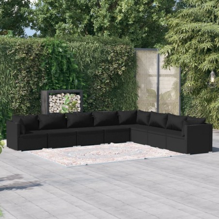vidaXL Set de muebles de jardín 8 pzas y cojines ratán sintético negro