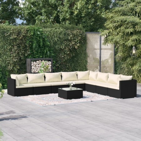 vidaXL Set muebles de jardín 9 pzas y cojines ratán sintético negro