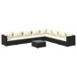 vidaXL Set muebles de jardín 9 pzas y cojines ratán sintético negro