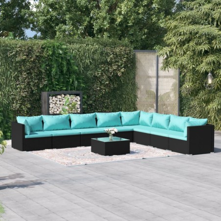 vidaXL Set de muebles de jardín 9 pzas y cojines ratán sintético negro