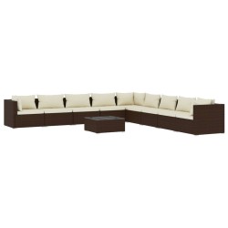 vidaXL Set muebles de jardín 10 pzas y cojines ratán sintético marrón