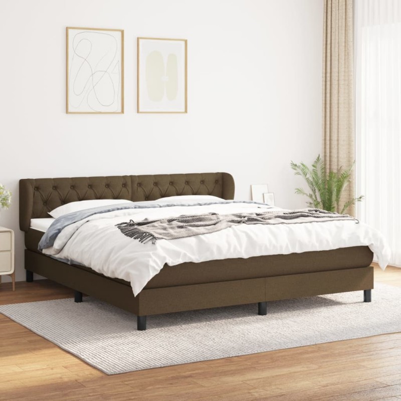 vidaXL Cama box spring con colchón tela marrón oscuro 160x200 cm