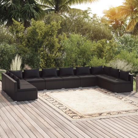 vidaXL Set de muebles de jardín 10 pzas cojines ratán sintético negro