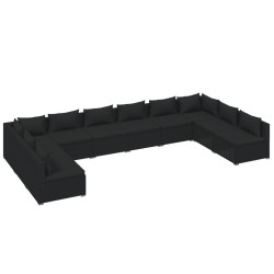 vidaXL Set de muebles de jardín 10 pzas cojines ratán sintético negro