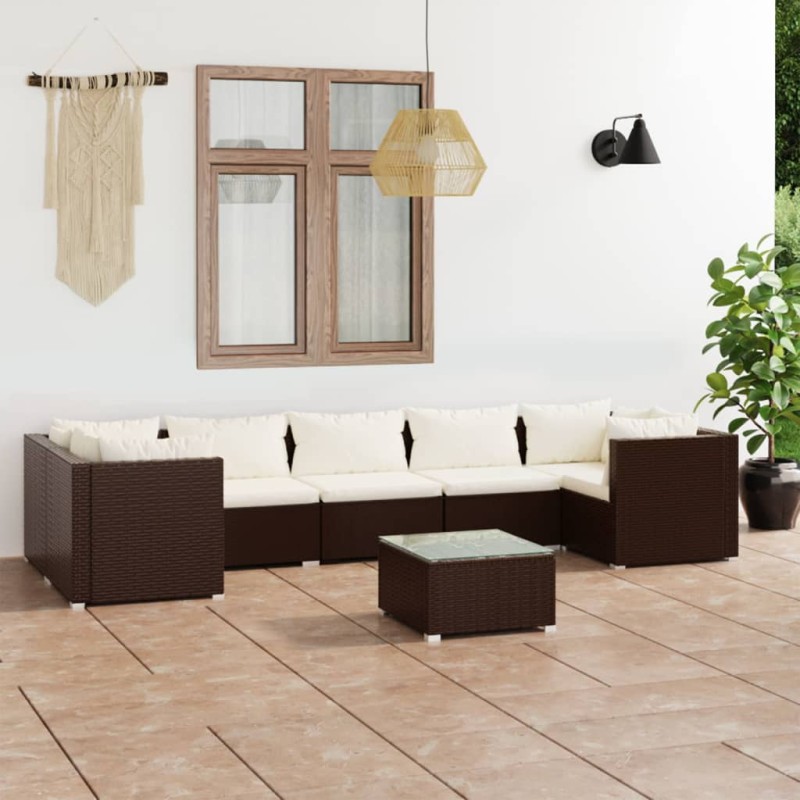 vidaXL Set muebles de jardín 8 pzas y cojines ratán sintético marrón vidaXL Set muebles de jardín 8 pzas y cojines ratán sintético marrón