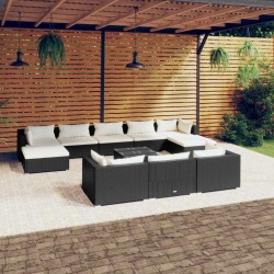 vidaXL Set de muebles de jardín 11 pzas cojines ratán sintético negro