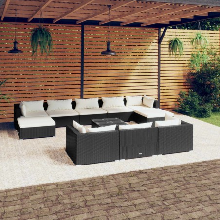 vidaXL Set de muebles de jardín 11 pzas cojines ratán sintético negro