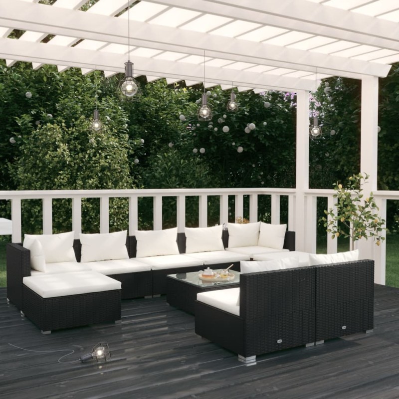vidaXL Set de muebles de jardín 10 pzas cojines ratán sintético negro vidaXL Set de muebles de jardín 10 pzas cojines ratán sintético negro