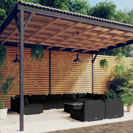 vidaXL Set de muebles de jardín 10 pzas cojines ratán sintético negro