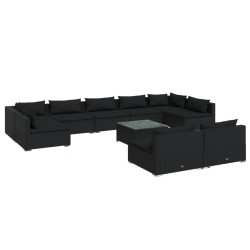 vidaXL Set de muebles de jardín 10 pzas cojines ratán sintético negro