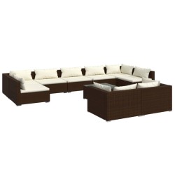 vidaXL Set muebles de jardín 10 pzas y cojines ratán sintético marrón