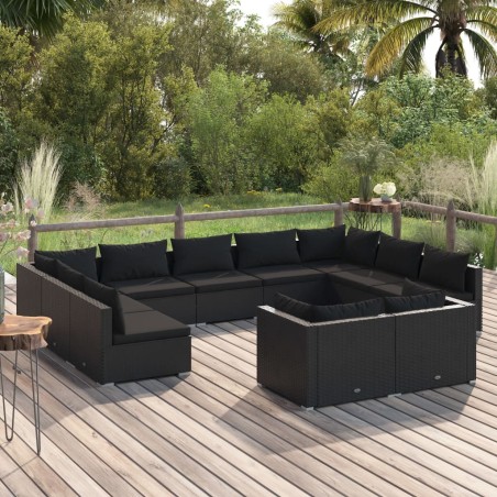 vidaXL Set de muebles de jardín 11 pzas cojines ratán sintético negro