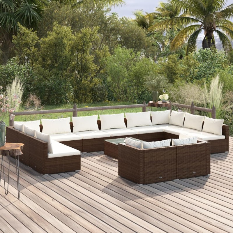 vidaXL Set muebles de jardín 13 pzas y cojines ratán sintético marrón vidaXL Set muebles de jardín 13 pzas y cojines ratán sintético marrón