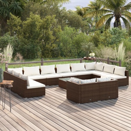 vidaXL Set muebles de jardín 13 pzas y cojines ratán sintético marrón