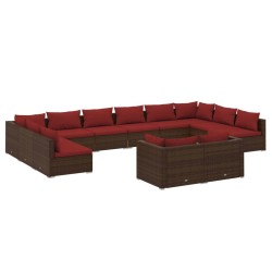 vidaXL Set muebles de jardín 12 pzas y cojines ratán sintético marrón