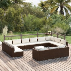 vidaXL Set muebles de jardín 14 pzas y cojines ratán sintético marrón