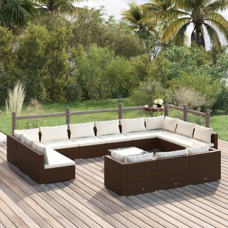 vidaXL Set muebles de jardín 14 pzas y cojines ratán sintético marrón