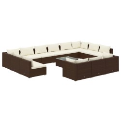 vidaXL Set muebles de jardín 14 pzas y cojines ratán sintético marrón