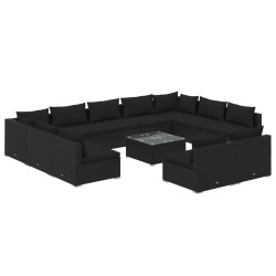 vidaXL Set de muebles de jardín 12 pzas cojines ratán sintético negro