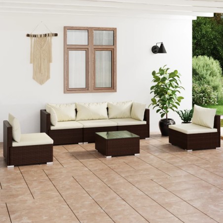 vidaXL Set muebles de jardín 6 piezas y cojines ratán sintético marrón