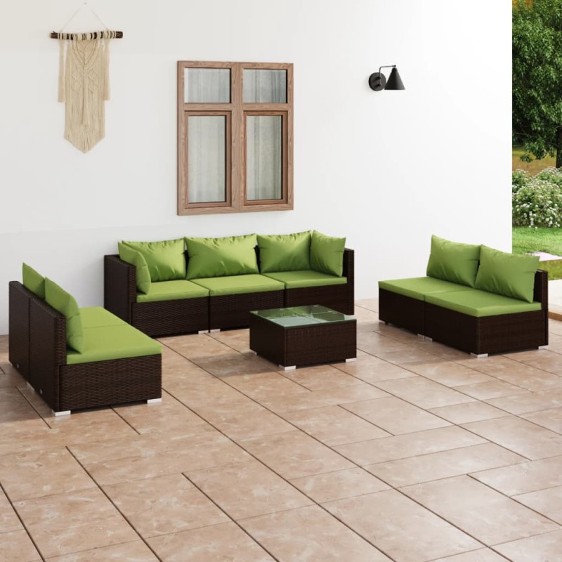 vidaXL Set muebles de jardín 8 piezas y cojines ratán sintético marrón vidaXL Set muebles de jardín 8 piezas y cojines ratán sintético marrón