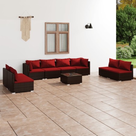 vidaXL Set muebles de jardín 9 piezas y cojines ratán sintético marrón