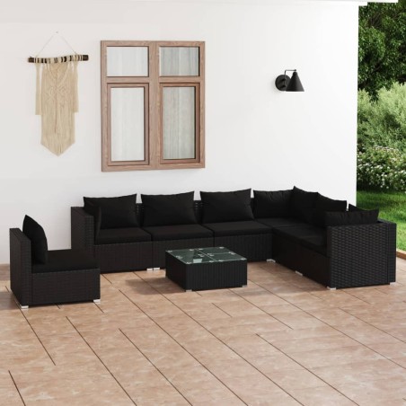 vidaXL Set de muebles de jardín 8 pzas y cojines ratán sintético negro