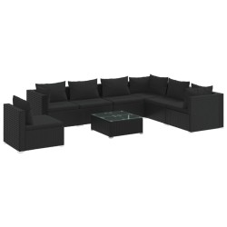 vidaXL Set de muebles de jardín 8 pzas y cojines ratán sintético negro