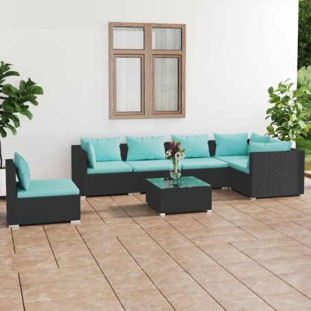 vidaXL Set de muebles de jardín 7 pzas y cojines ratán sintético negro