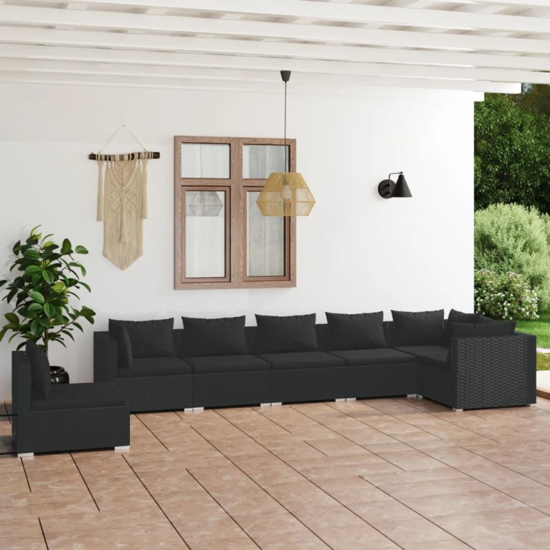 vidaXL Set de muebles de jardín 7 pzas y cojines ratán sintético negro vidaXL Set de muebles de jardín 7 pzas y cojines ratán sintético negro
